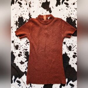 WOMEN'S 70'S/80'S LONGLINE KNIT TOP - RUST